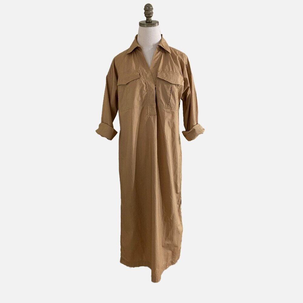 NWT Loft Camel/Tan Cotton Poplin Maxi Shirt Dress 100% Cotton Women's Size 2